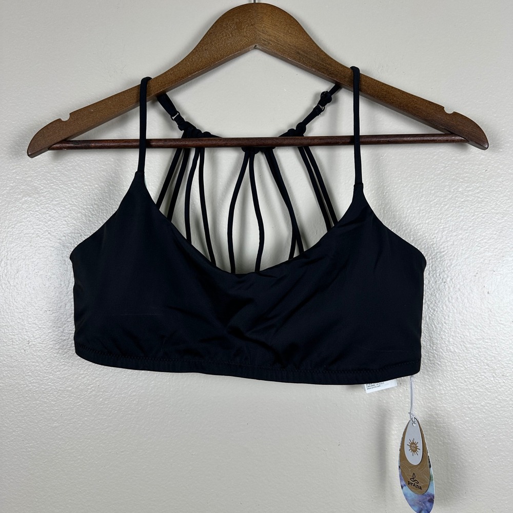 prAna Women's M Merrow Top Black Strappy Cage Back Bikini Swimwear NEW
